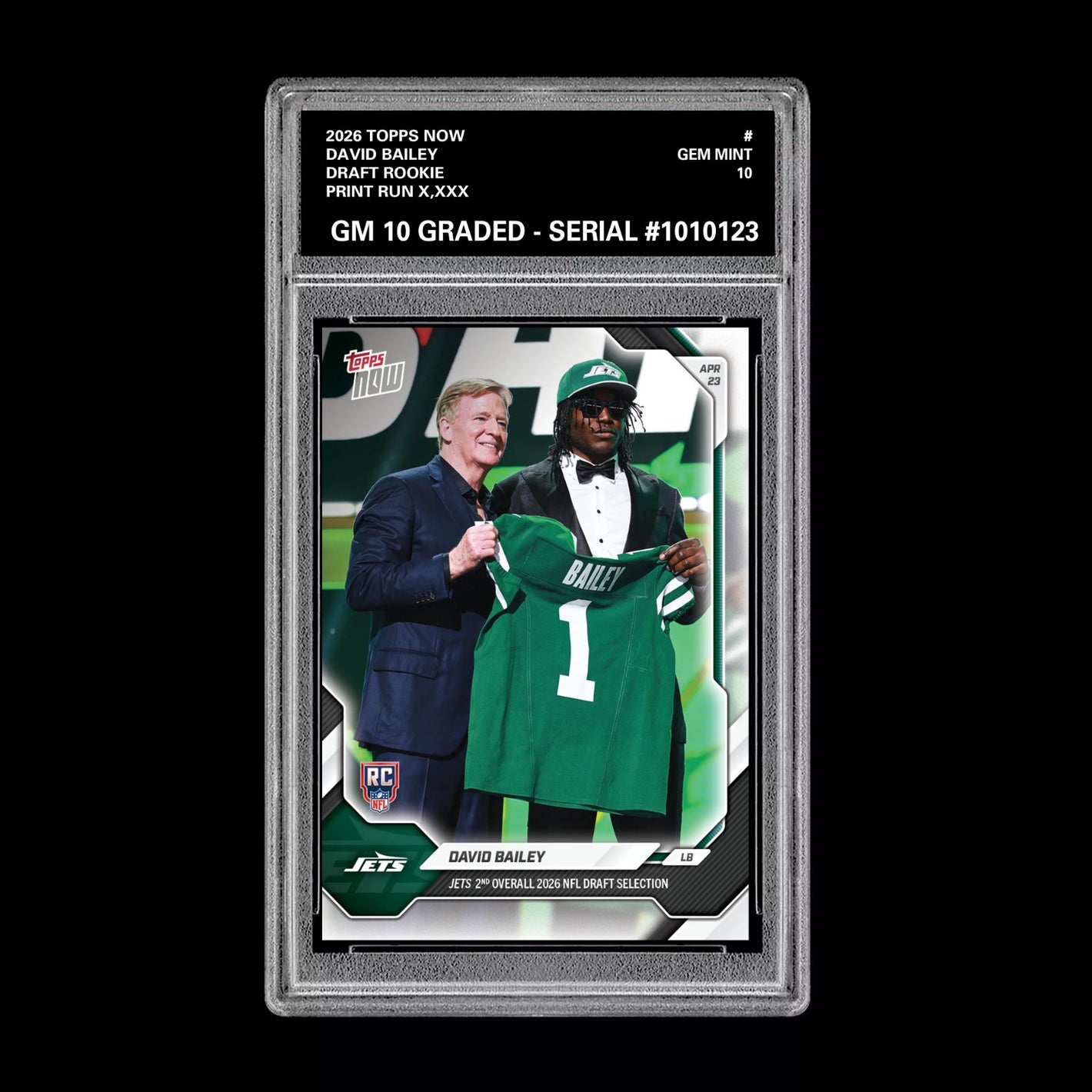 Graded 10 David Bailey  2025-26 TOPPS NOW RC Rookie Card Jets Football