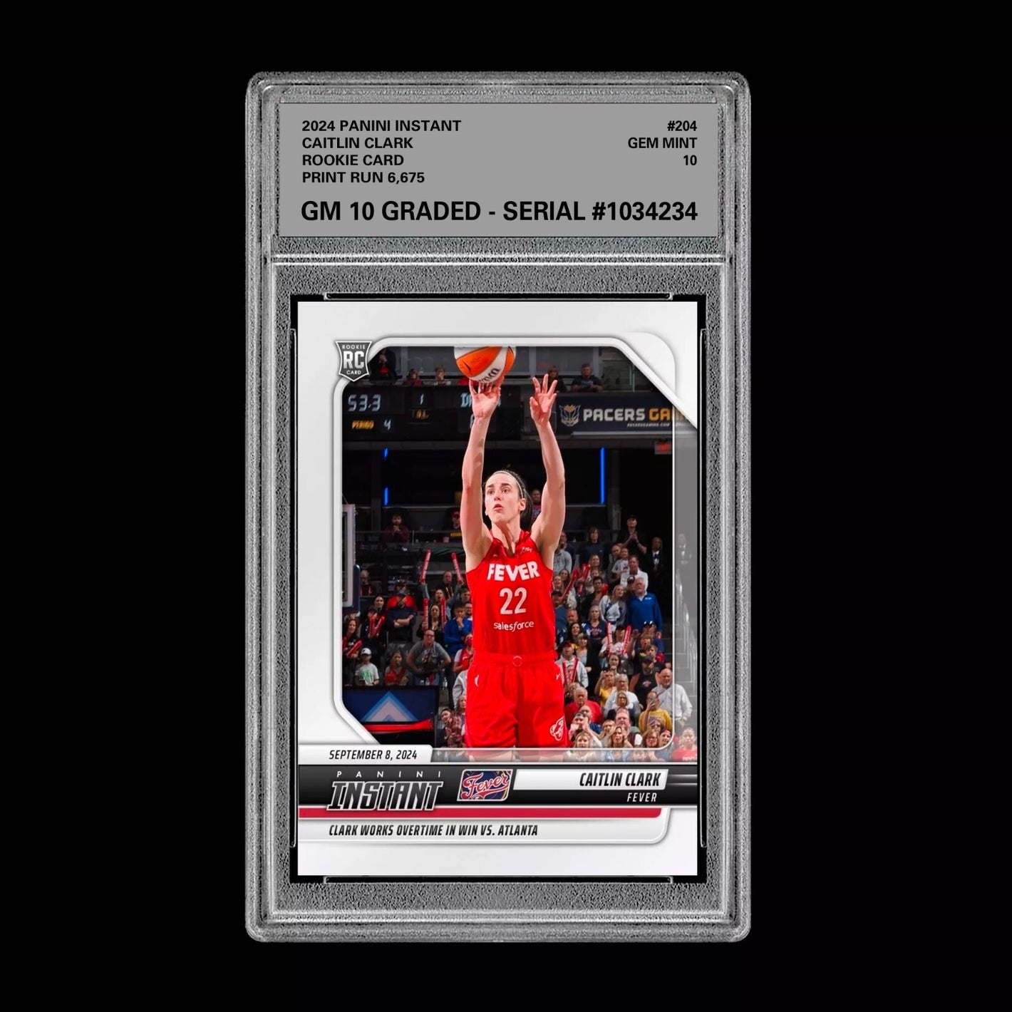 Graded 10 CAITLIN CLARK 2024 Panini Instant #204 Indiana Fever RC ROOKIE Card Basketball