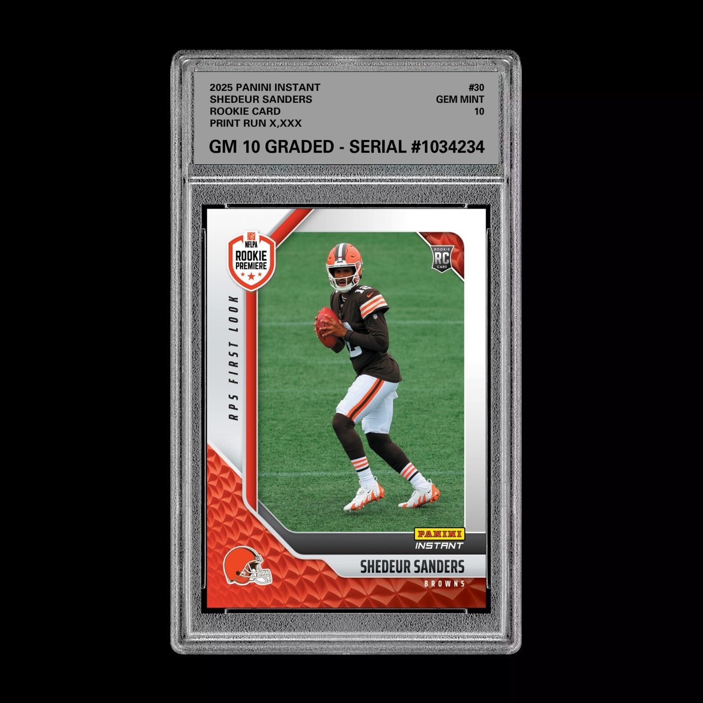 Graded 10 Shedeur Sanders #30 RC Rookie 2025 Panini Instant NFL BROWNS Premiere  Football