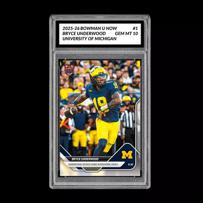 Graded 10 Bryce Underwood 2025 Bowman U Now Football #1 Michigan RC  Football