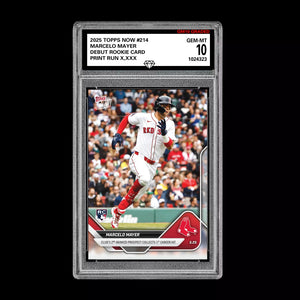 Graded 10 MARCELO MAYER 1st MLB HIT 2025 Topps Now #214 RC Rookie DEBUT  Baseball