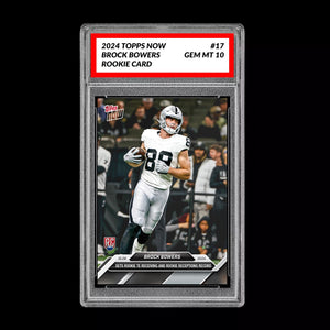 Graded 10 Brock Bowers RC #17 2024 Topps Now Rookie TE Receiving Record Football