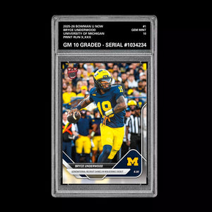 Graded 10 Bryce Underwood RC 2025 Bowman U Now Football #1 Michigan RC  Football