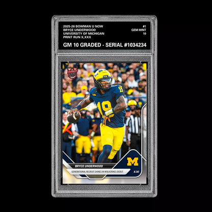 Graded 10 Bryce Underwood RC 2025 Bowman U Now Football #1 Michigan RC  Football