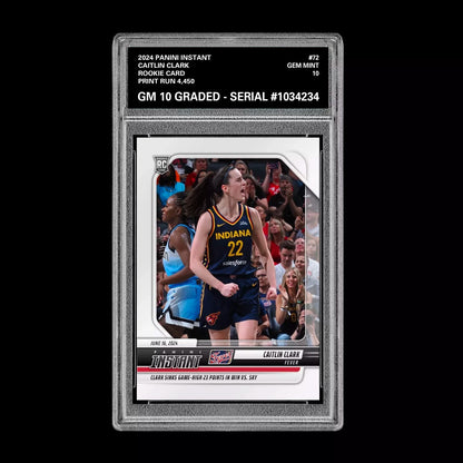 Graded 10 Caitlin Clark #72 2024 Panini Instant RC Rookie Card Indiana Fever Basketball