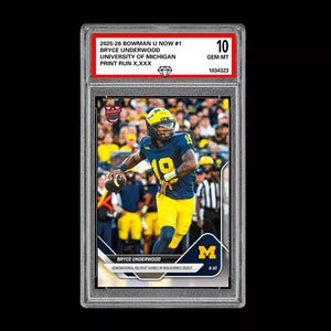 Graded 10 Bryce Underwood 2025 Bowman U Now Football #1 Michigan RC  Football