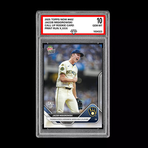 Graded 10 Jacob Misiorowski - 2025 TOPPS NOW #402 RC Rookie Call Up Card Baseball