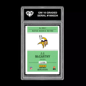 Graded 10 J.J. McCarthy - 2024 Panini Donruss #RRR-7 RC Rookie Minnesota Vikings Football