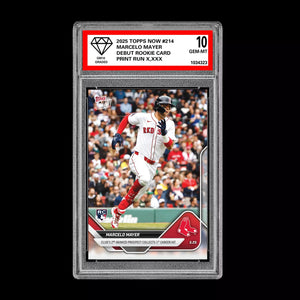 Graded 10 MARCELO MAYER 1st MLB HIT 2025 Topps Now #214 RC Rookie DEBUT  Baseball