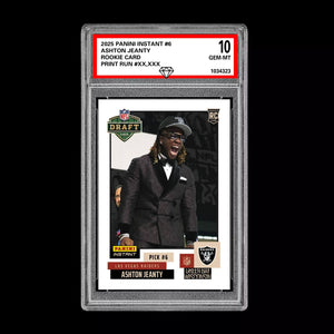 Graded 10 Ashton Jeanty RC Rookie Card 2025 Panini Instant NFL #NFLDN-6 RAIDERS Football