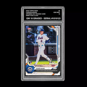 Graded 10 Carson Benge RC Rookie #3 2026 Topps Now Opening Day MLB Debut Presale Baseball