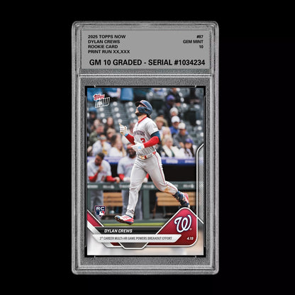 Graded 10 Dylan Crews RC Nationals Multi HR Game 2025 Topps NOW Card 87  Baseball