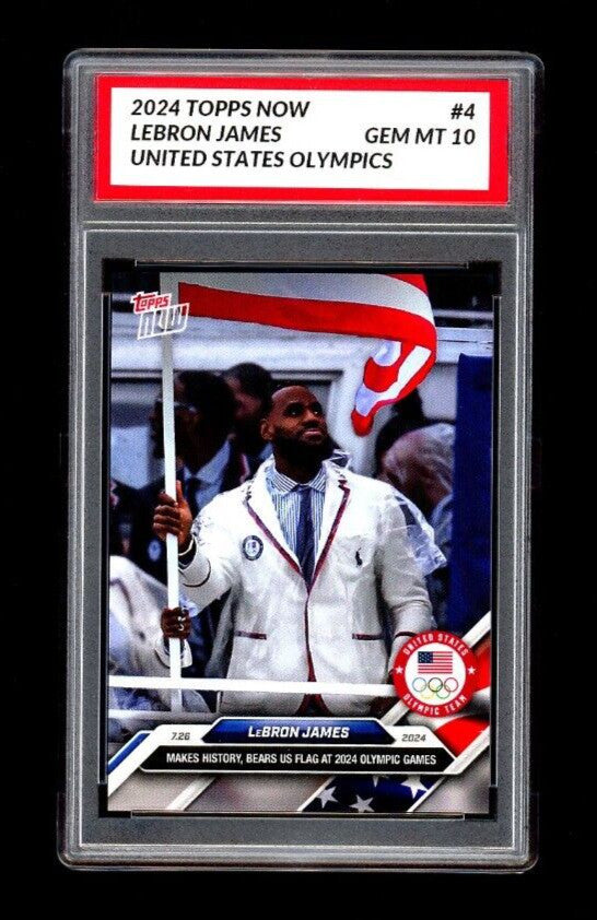 Graded 10 Lebron James 2024 Topps Now Olympics Card #4 Bears US Flag Basketball
