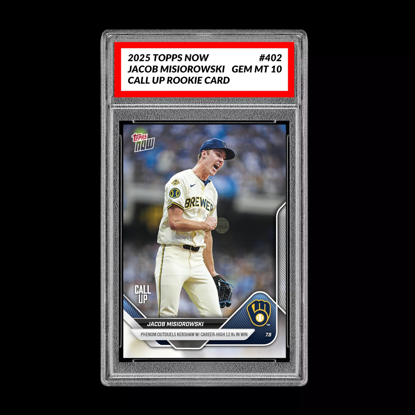 Graded 10 Jacob Misiorowski - 2025 TOPPS NOW #402 RC Rookie Call Up Card Baseball