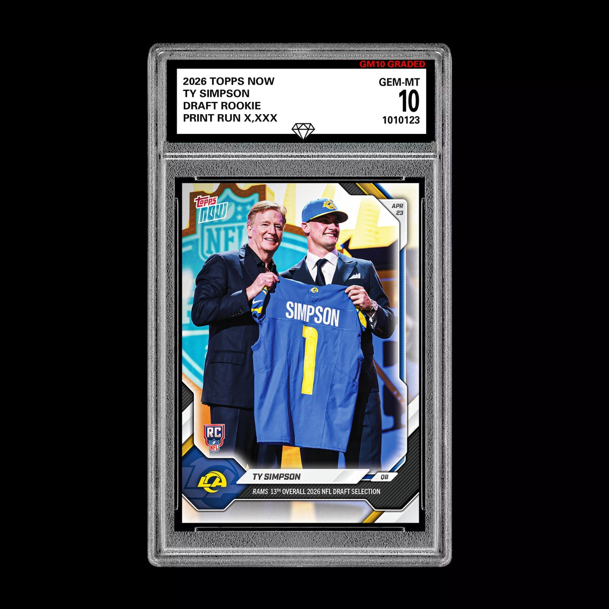 Graded 10 Ty Simpson 2026 TOPPS NOW RC Rookie Card Rams  Football