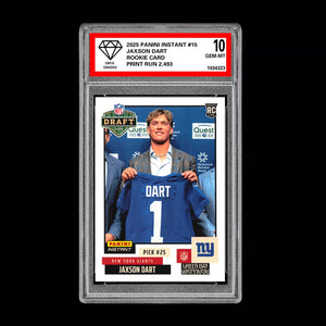 Graded 10 Jaxson Dart RC Rookie 2025 Panini Instant NFL Draft #15 NY Giants Football