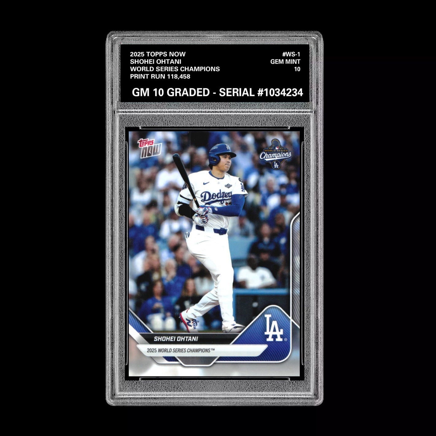 Graded 10 Shohei Ohtani #WS-1 2025 Topps Now World Series Champions Dodgers Baseball