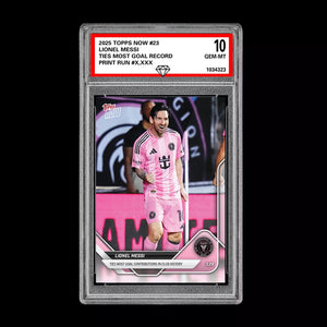 Graded 10 Lionel Messi #23 2025 Topps Now MLS Ties Goal Record  Soccer