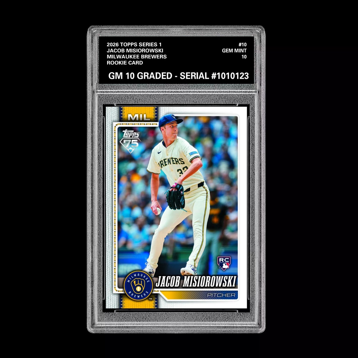 Graded 10 Jacob Misiorowski #10 2026 Topps Series 1 Milwaukee Brewers Baseball