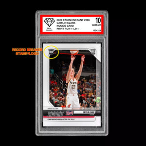 Graded 10 CAITLIN CLARK #186 RC ROOKIE Card 2024 Panini Instant Indiana Fever Basketball
