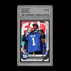 Graded 10 Arvell Reese  2025-26 TOPPS NOW RC Rookie Card Giants Football