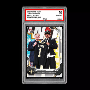 Graded 10 Jordyn Tyson 2026 TOPPS NOW RC Rookie Card Saints Football