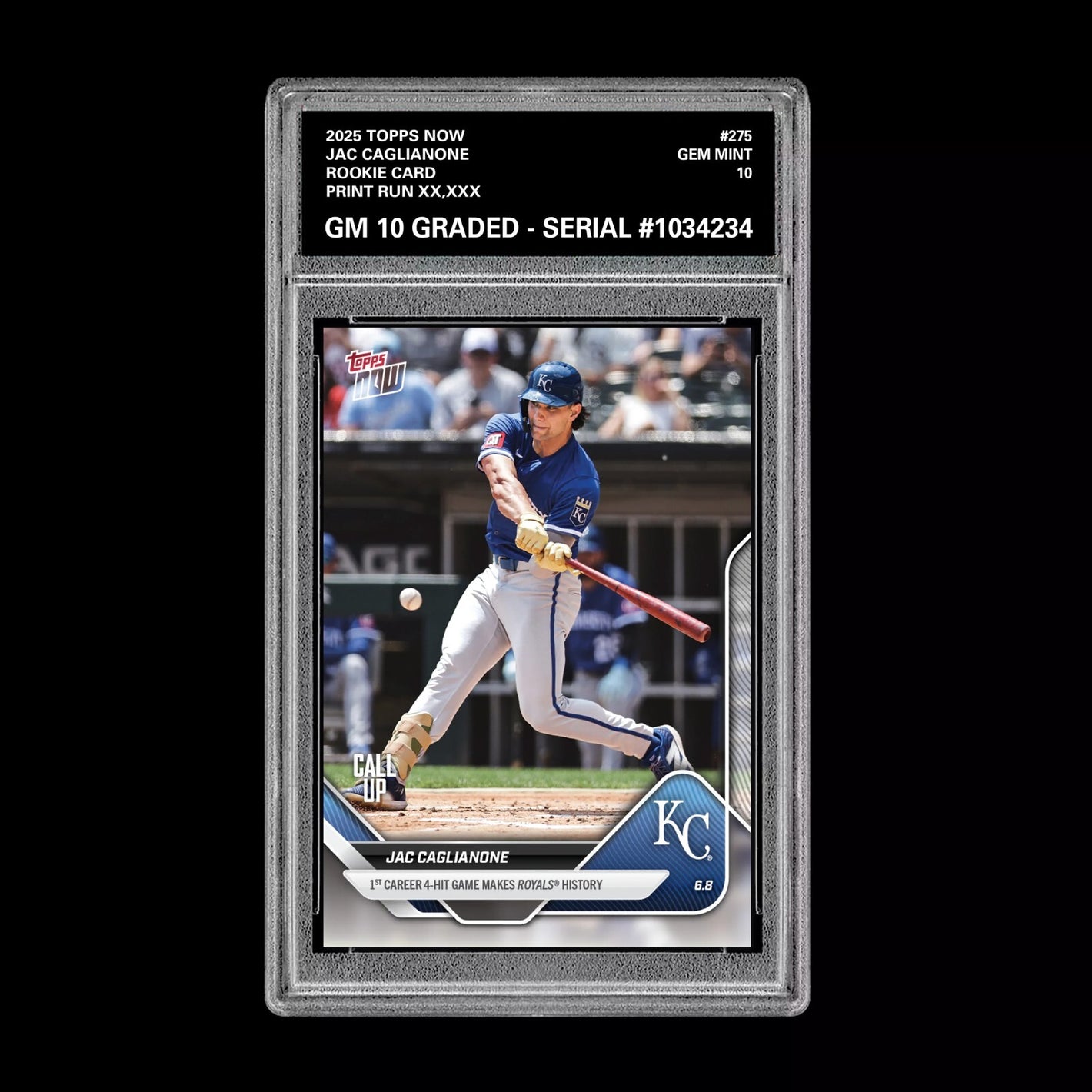 Graded 10 Jac Caglianone 2025 Topps Now #275 4 Hits Mint Rookie Card RC  Baseball