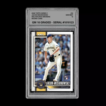 Graded 10 Jacob Misorowski #10  Rookie Card RC 2026  Topps Series 1 Brewers Baseball