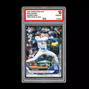 Graded 10 Roki Sasaki #137 RC Rookie 2025 Topps Now LA Dodgers FIRST WIN Card Baseball