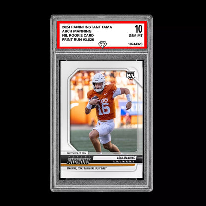 Graded 10 Arch Manning RC 2024-25 Panini Instant NIL NCAA #AMC Texas Rookie Card Football