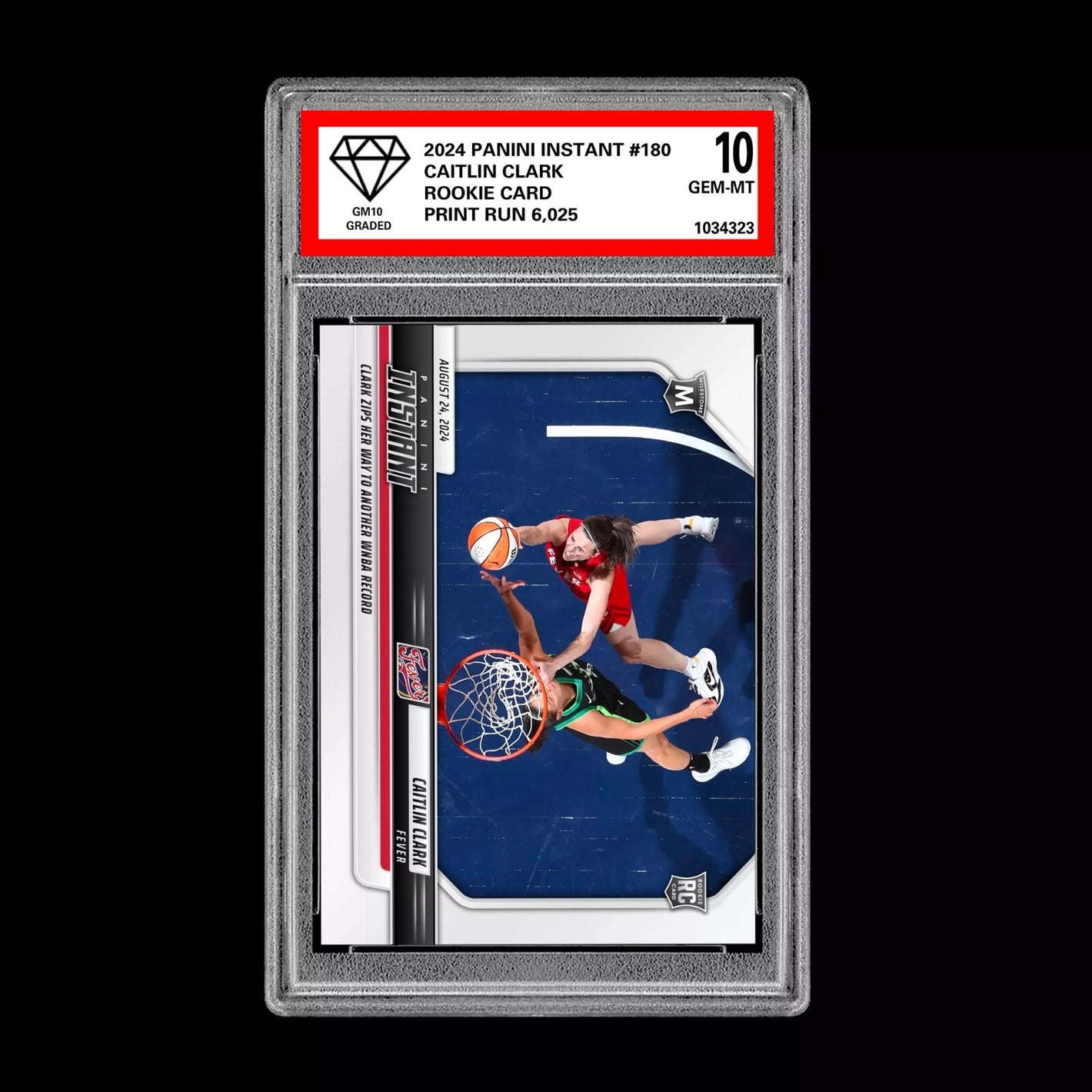 Graded 10 CAITLIN CLARK #180 RC Rookie Card 2024 Panini Instant Indiana Fever Basketball