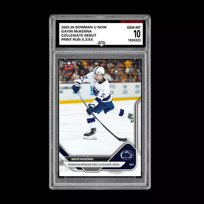 Graded 10 Gavin McKenna #1 Topps Now Bowman U Rookie Penn State Hockey RC Card Ice Hockey
