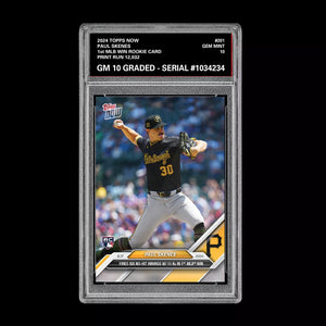 Graded 10 Paul Skenes #201 1st MLB WIN 2024 Topps Now RC Rookie Card Pirates Baseball