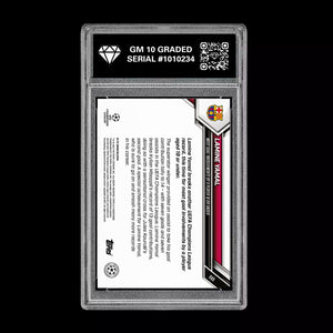 Graded 10 Lamine Yamal 2025-26 UCL Topps Now Most Goals U18 Rookie Card #65 RC Soccer