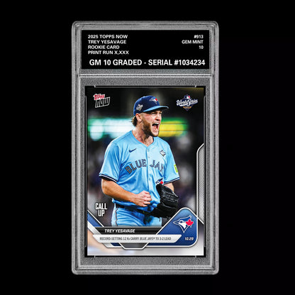 Graded 10 Trey Yesavage WORLD SERIES Rookie RC 2025 MLB Topps NOW 913  Baseball