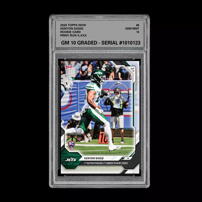 Graded 10 2026 Topps Now Kenyon Sadiq Rookie RC Jets PRESALE Football