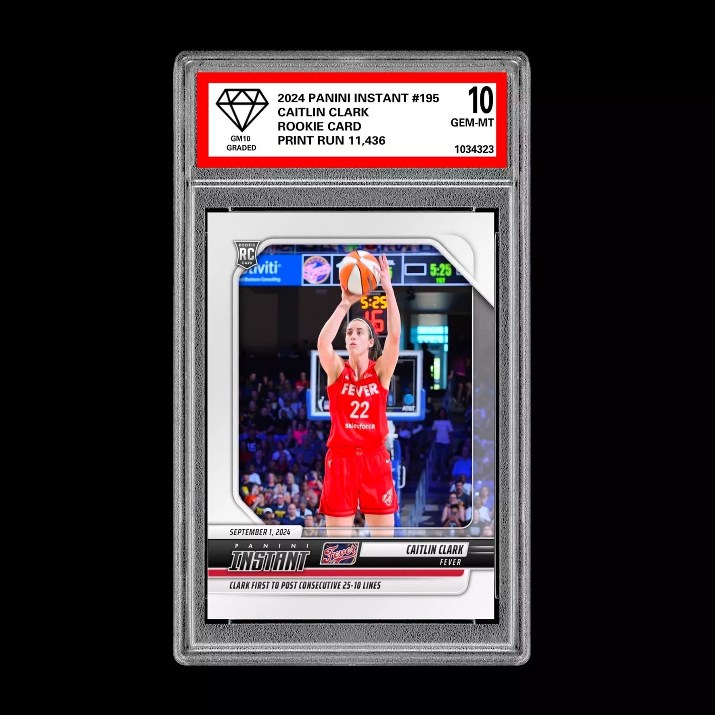 GRADED 10 CAITLIN CLARK #195 ROOKIE RC Card 2024 Panini Instant Indiana Fever Basketball