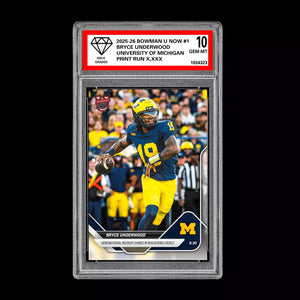 Graded 10 Bryce Underwood 2025 Bowman U Now Football #1 Michigan RC  Football
