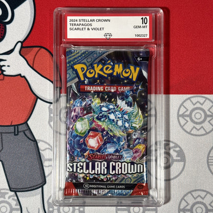 Graded 10 2024 Stellar Crown Sealed Pokemon Booster Pack Terapagos Art Work