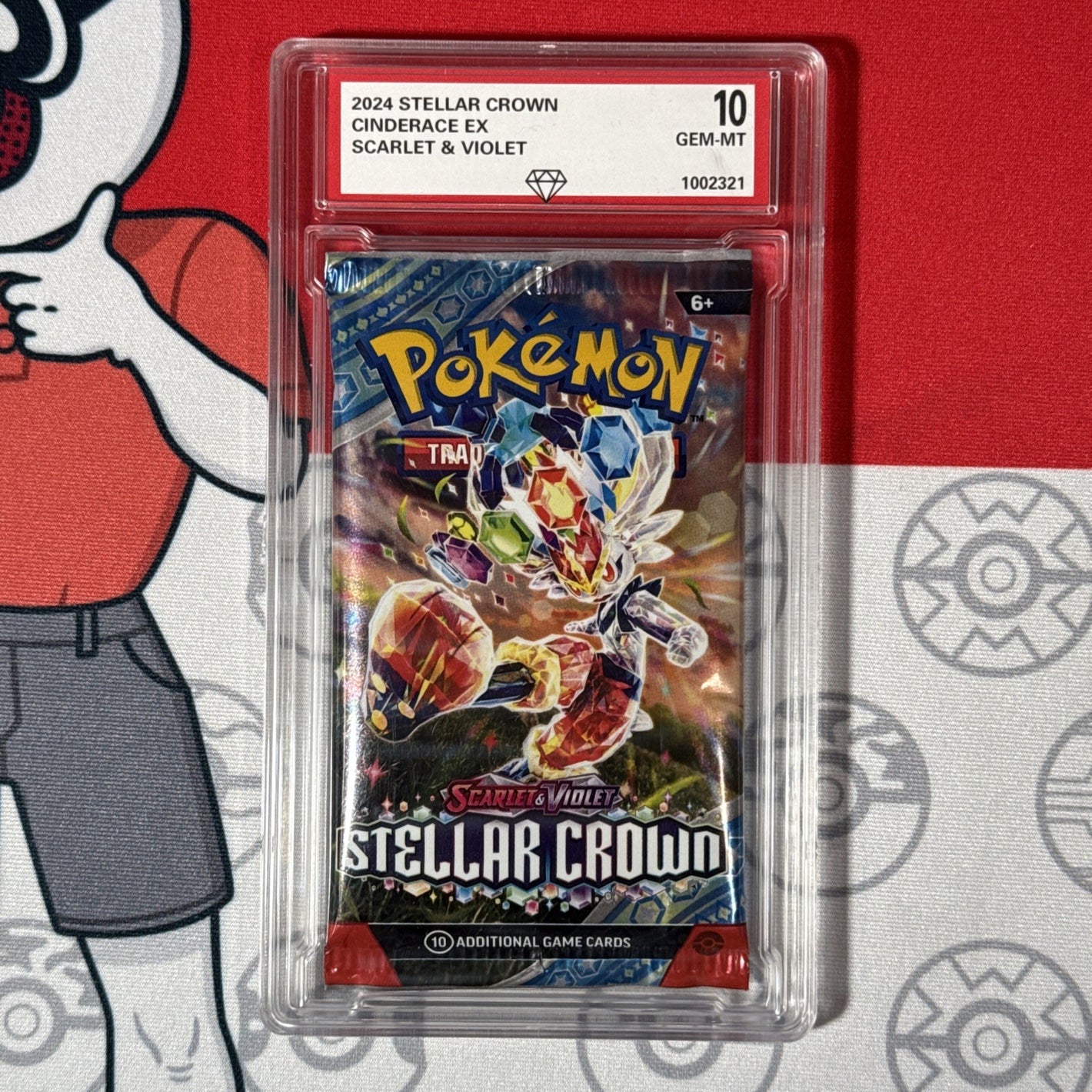 Graded 10 2024 Stellar Crown Sealed Pokemon Booster Pack Cinderace Ex Art Work