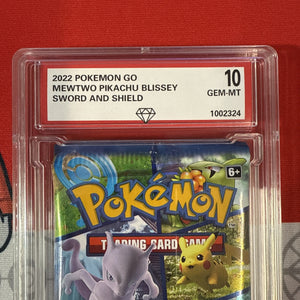 Graded 10 2922 Pokemon GO Sealed Booster Pack Mewtwo Pikachu Blissey Gyardos