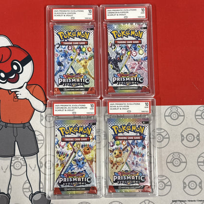 Graded 10 Full Art Set Of Four 2025 Prismatic Evolutions Sealed Booster Packs